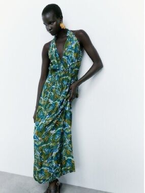 Zara tropical print open back maxi dress